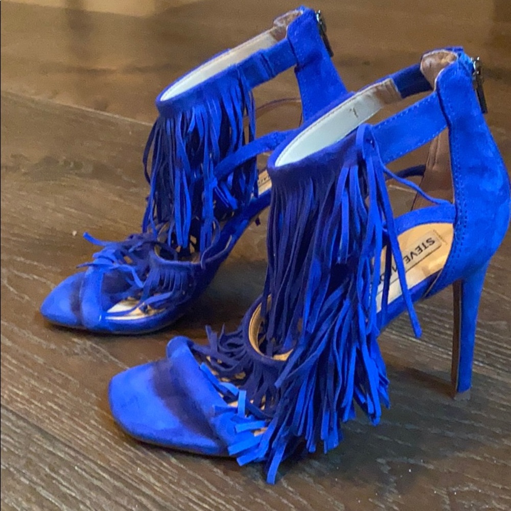 Women's Fringe Open-Toe Heels — Electric Blue - Picture 6 of 7